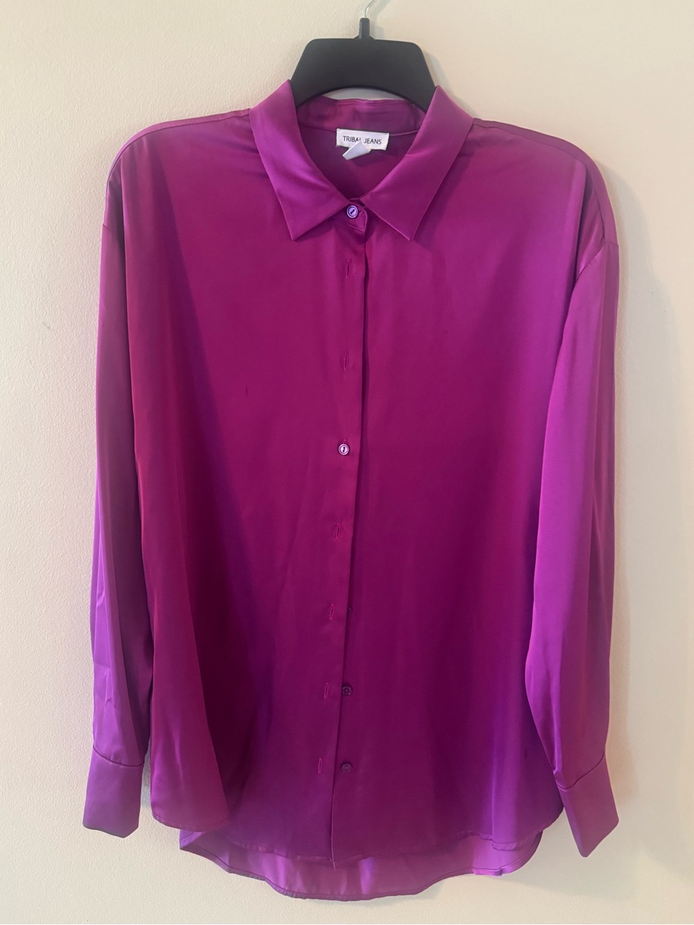 Tribal Women's Purple Satin Button-Up Blouse